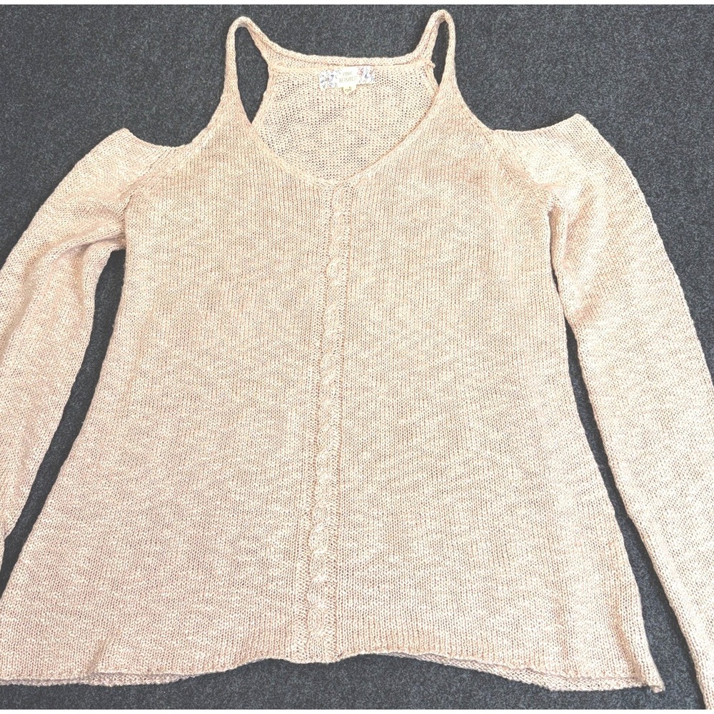 Women's Cold Shoulder Knit Sweater Top Moonstone Pink Boho Pink Republic